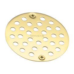 Moen 102763 4" Round Shower Drain Cover with Exposed Screw Installation in Polished Brass