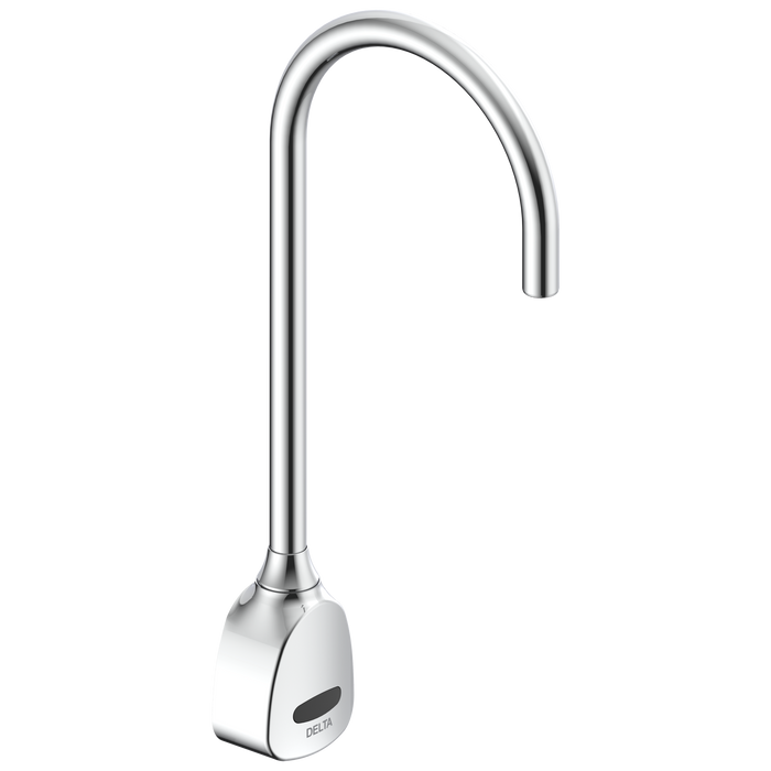 Delta Commercial 1500T Series: Hardwire Electronic Wall Mount Basin Faucet with Gooseneck Spout