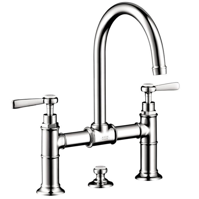 AXOR 16511001 Montreux 1.2 GPM Widespread Bridge Bathroom Faucet with Swivel Spout Lever Handles and Drain Assembly in Chrome