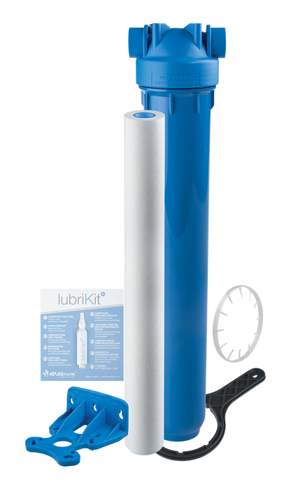 Atlas Filtri ZC1381427 2-1/2" x 20" DP Mono - Single - Blue Sump - 3/4" NPT - Bracket & Wrench - 5 Micron Sediment-Scale Cartridge