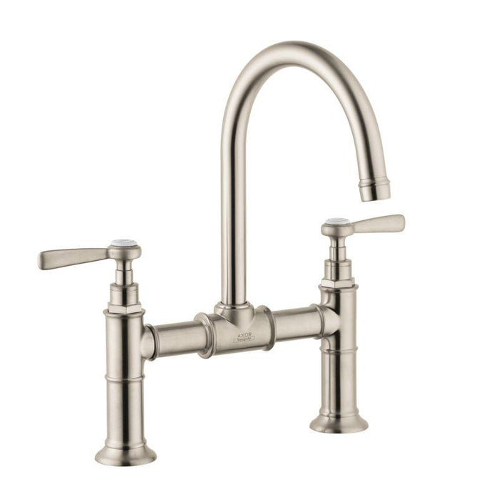AXOR 16511821 Montreux 1.2 GPM Widespread Bridge Bathroom Faucet with Swivel Spout Lever Handles and Drain Assembly in Brushed Nickel