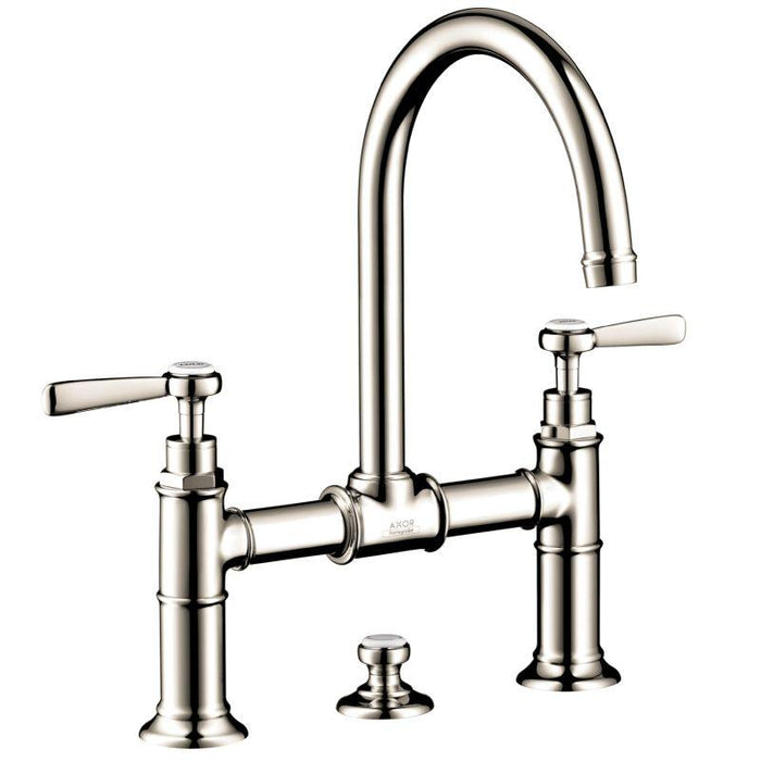 AXOR 16511831 Montreux 1.2 GPM Widespread Bridge Bathroom Faucet with Swivel Spout Lever Handles and Drain Assembly in Polished Nickel