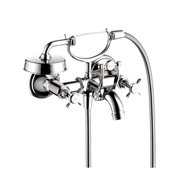 AXOR 16540001 Montreux Roman Tub Filler Faucet Wall Mounted with Diverter Metal Cross Handles and 2.5 GPM Single Function Hand Shower Less Valve in Chrome