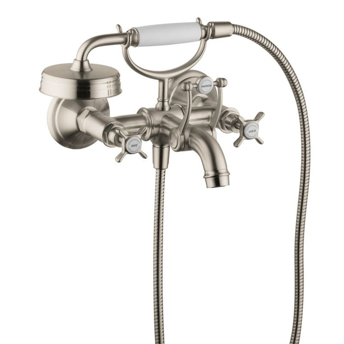 AXOR 16540821 Montreux Roman Tub Filler Faucet Wall Mounted with Diverter Metal Cross Handles and 2.5 GPM Single Function Hand Shower Less Valve in Brushed Nickel