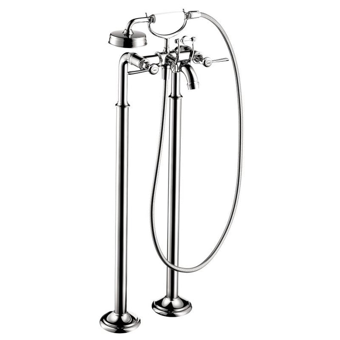 AXOR 16553001 Montreux Roman Tub Filler Faucet Freestanding with Diverter Metal Lever Handles 50" Techniflex Hose and 2.5 GPM Single Function Hand Shower Less Valve in Chrome