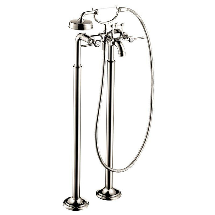AXOR 16553831 Montreux Roman Tub Filler Faucet Freestanding with Diverter Metal Lever Handles 50" Techniflex Hose and 2.5 GPM Single Function Hand Shower Less Valve in Polished Nickel