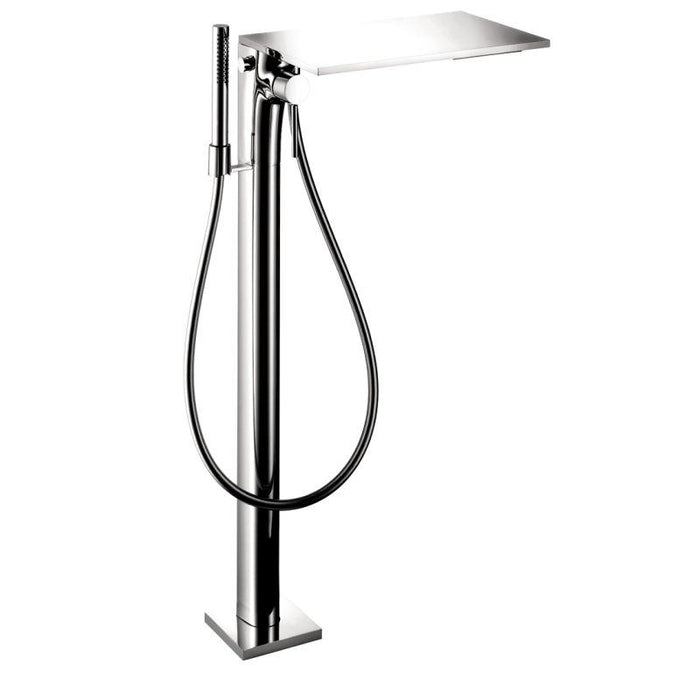 AXOR 18450001 Massaud Tub Filler Faucet Free Standing with Diverter 2.5 GPM Multi Function Hand Shower 49" Techniflex Hose Non Diverter Tub Spout and Shelf Less Valve