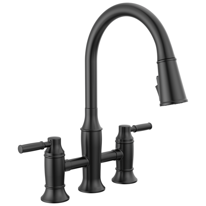 Delta Renaldi 2384L Two Handle Pull-Down Bridge Kitchen Faucet - Matte Black
