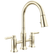 Delta Renaldi 2384L Two Handle Pull-Down Bridge Kitchen Faucet - Lumicoat Polished Nickel