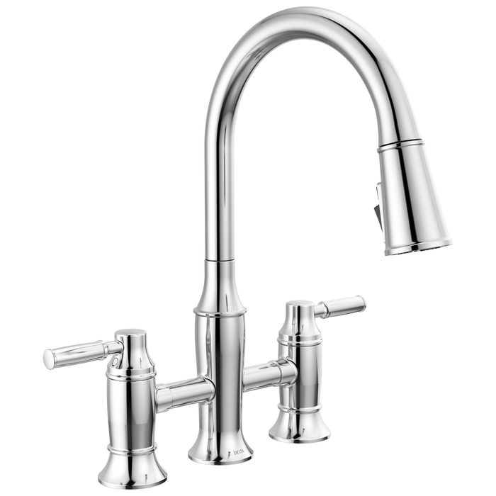 Delta Renaldi 2384L Two Handle Pull-Down Bridge Kitchen Faucet - Lumicoat Chrome