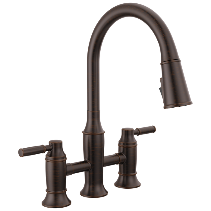 Delta Renaldi 2384L Two Handle Pull-Down Bridge Kitchen Faucet - Venetian Bronze