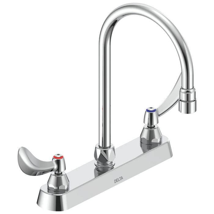 Commercial 26C3 26C3934 Two Handle 8 In Cast Deck-Mount Faucet with Limited Swing Spout - Chrome