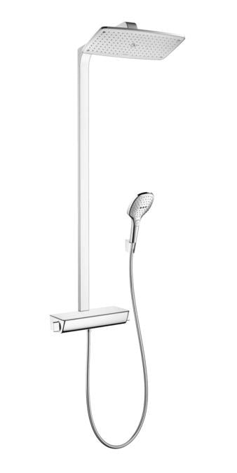 hansgrohe 27112001 Raindance Select Showerpipe with Rain Shower Head, Multi-Function Hand Shower and Glass Shelf in Chrome