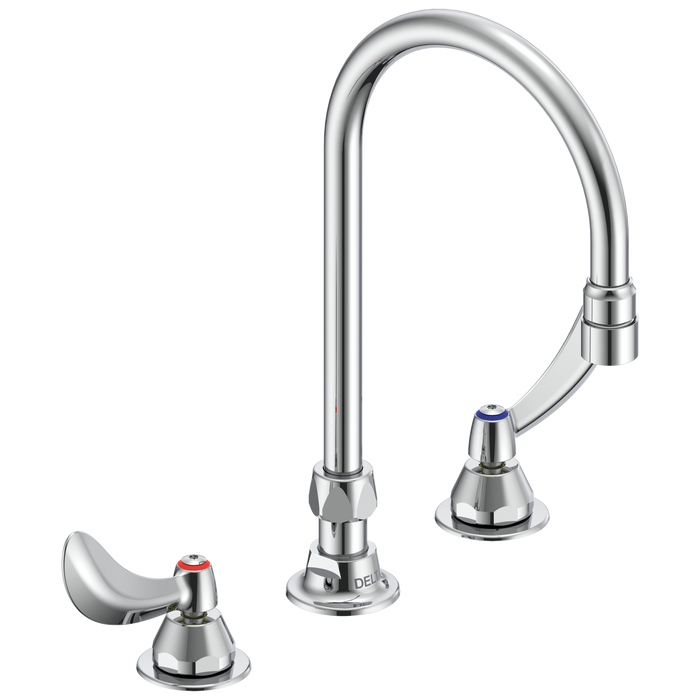 Delta Commercial 27C1 / 27C2: Two Handle 8" Below Deck Mount Faucet with Limited Swing Spout