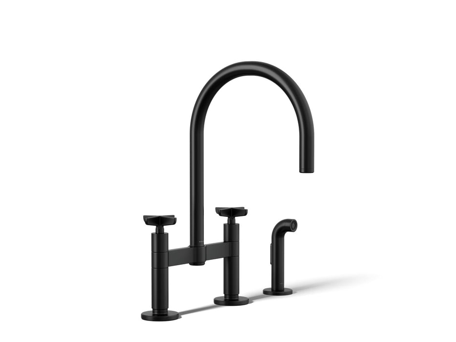 KOHLER K-28673-3 Billet Two-hole bridge kitchen sink faucet with side sprayer