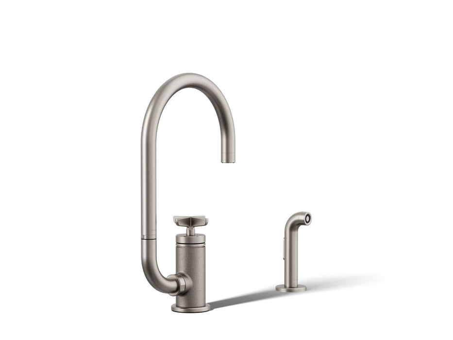KOHLER K-28675-3 Billet Single-handle bar sink faucet with two-function extended-reach spout and side sprayer