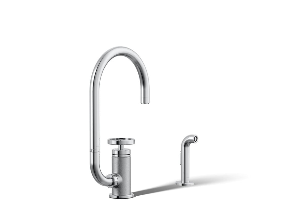KOHLER K-28675-9 Billet Single-handle bar sink faucet with two-function extended-reach spout and side sprayer
