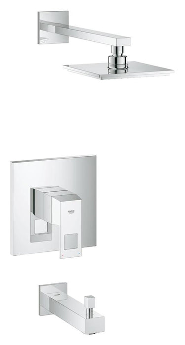 Grohe 35027000 Eurocube Tub and Shower Trim Pressure Balance Single Handle with Rainshower Head, Shower Arm and Tub Spout