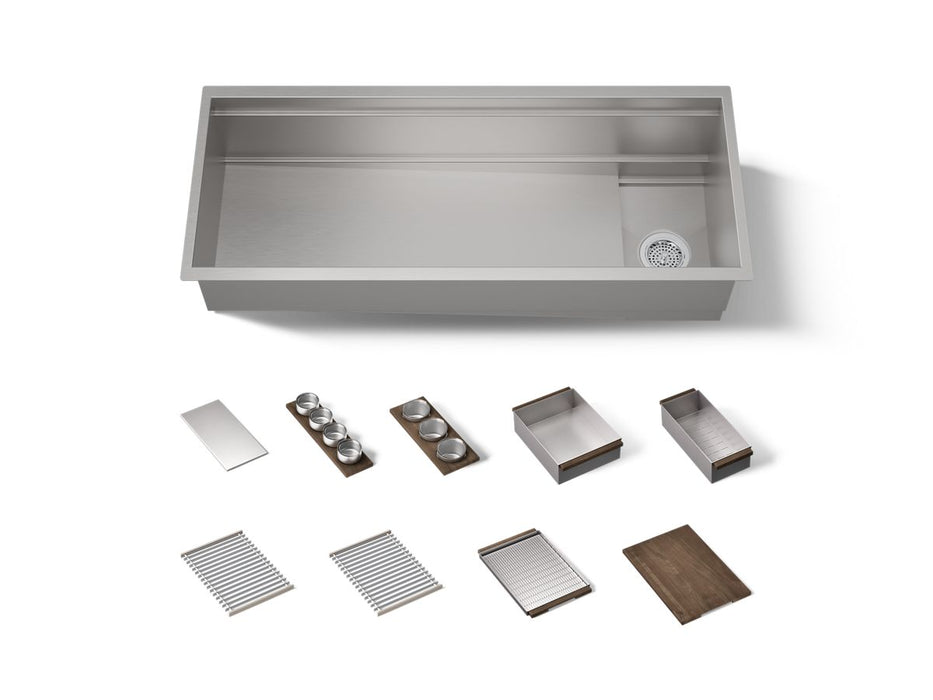 KOHLER K-37907-WAL Synthos 45-3/4" Undermount Single-bowl Workstation Kitchen Sink - angled product view