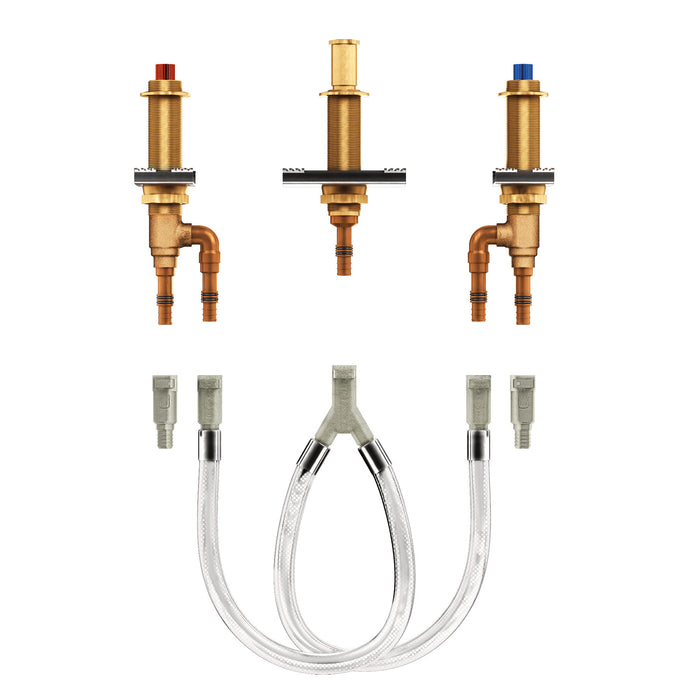 Moen M-Pact 4794 Two handle roman tub valve 10" - 24" center 1/2" crimp ring PEX cold expansion PEX connection