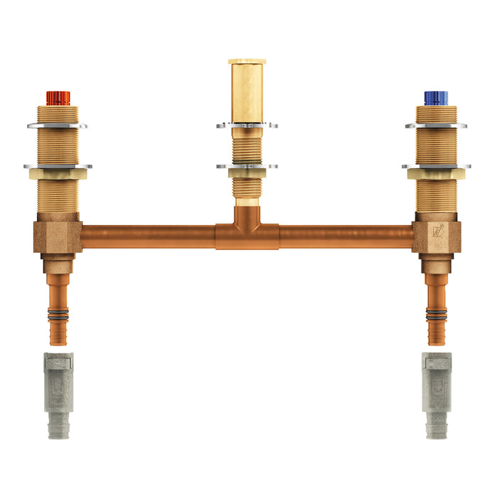Moen M-Pact 4798 Two handle roman tub valve 10" centers 1/2" PEX with 1/2" cold expansion PEX adapters