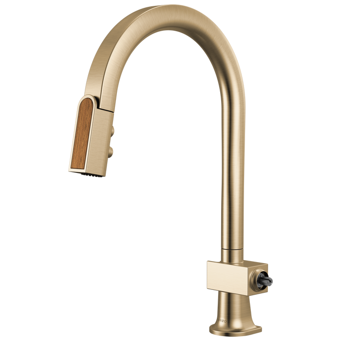 Brizo Frank Lloyd Wright 63022LF Pull-Down Kitchen Faucet with Arc Spout and Wood Wand - Less Handle - Luxe Gold / Wood