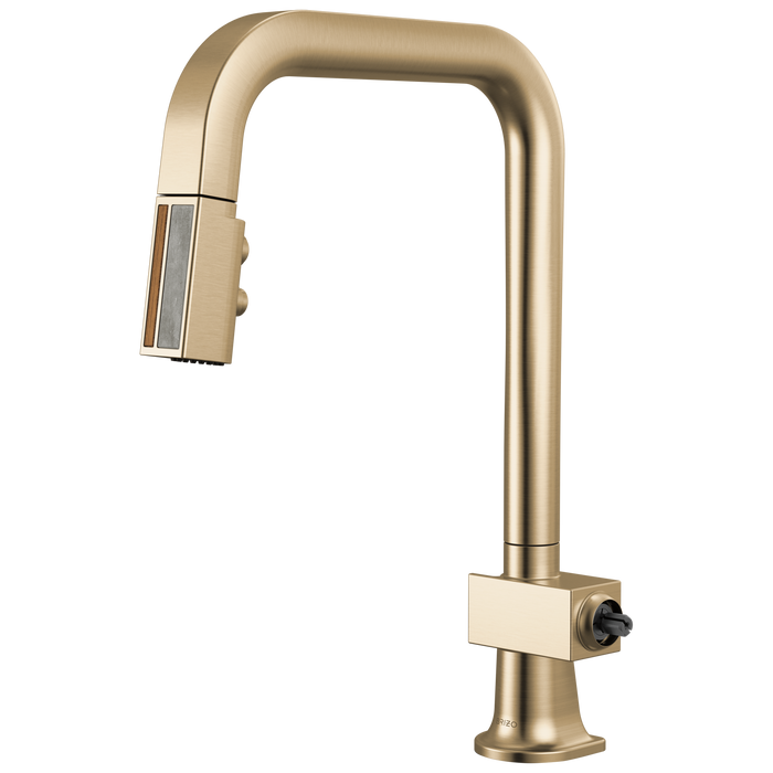 Brizo Frank Lloyd Wright 63023LF Pull-Down Kitchen Faucet with Square Spout and Wood/Concrete Wand - Less Handle - Luxe Gold / Wood