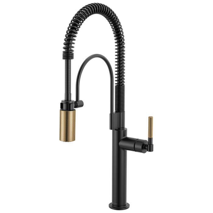 Brizo Litze 63343LF Semi-Professional Kitchen Faucet - Knurled Handle - Matte Black/Luxe Gold