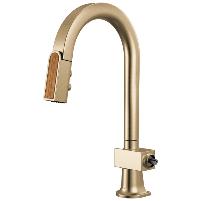 Brizo Frank Lloyd Wright 63922LF Pull-Down Prep Faucet with Arc Spout and Wood Wand - Less Handle - Luxe Gold / Wood