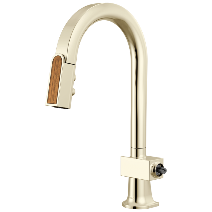 Brizo Frank Lloyd Wright 63922LF Pull-Down Prep Faucet with Arc Spout and Wood Wand - Less Handle - Polished Nickel / Wood