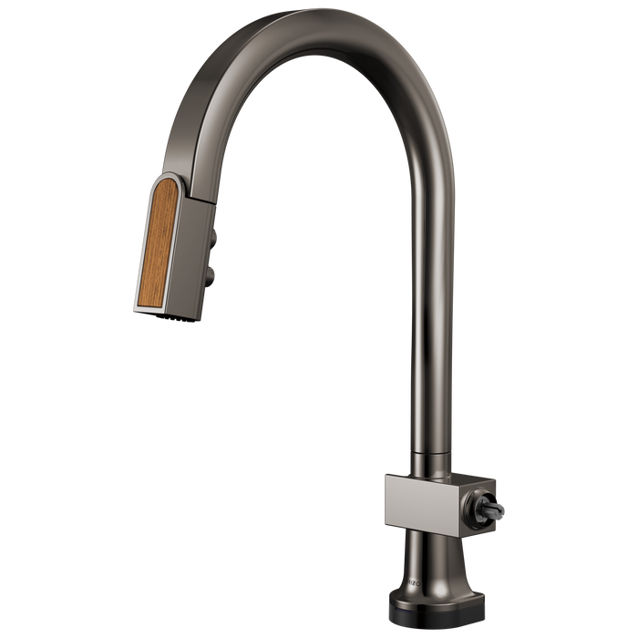 Brizo Frank Lloyd Wright 64022LF SmartTouch Pull-Down Kitchen Faucet with Arc Spout and Wood Wand - Less Handle - Brilliance Black Onyx / Wood