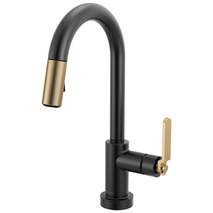 Brizo Litze 64944LF Smarttouch Pull-Down Prep Faucet with Arc Spout - Industrial Handle - Matte Black/Luxe Gold