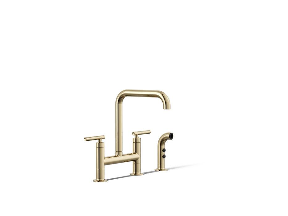 KOHLER Purist Two-hole bridge kitchen sink faucet with side sprayer