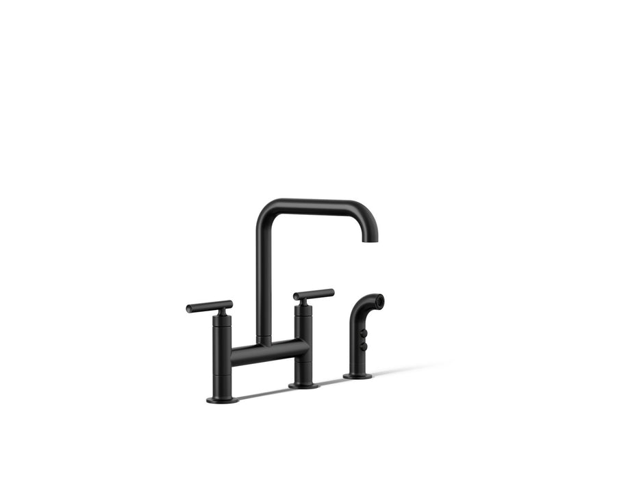 KOHLER Purist Two-hole bridge kitchen sink faucet with side sprayer