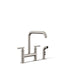 KOHLER Purist Two-hole bridge kitchen sink faucet with side sprayer
