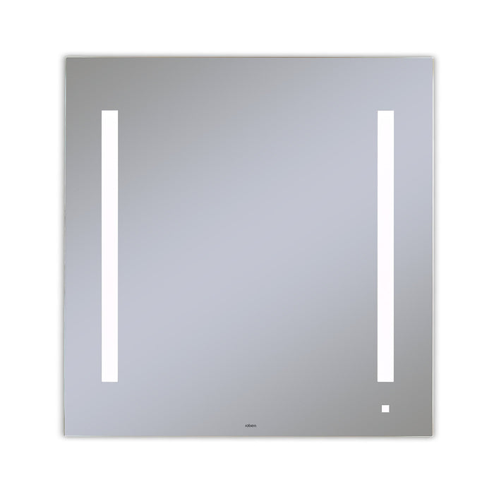 AiO 29-1/8" x 29-7/8" x 1-1/2" lighted mirror with LUM lighting at 4000 kelvin temperature (cool light), dimmable, USB charging ports and OM Audio