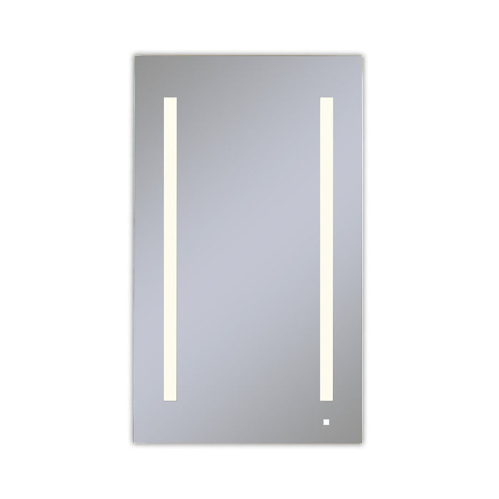 AiO 23-1/4" x 40" x 4" single door lighted cabinet with LUM LED lighting at 2700 kelvin temperature (warm light), dimmable, built-in OM Audio, interior lighting, electrical outlet, USB charging ports, magnetic storage strip and left hinge