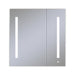 AiO 29-1/4" x 30" x 4" two door lighted cabinet with large door at left with LUM LED lighting at 4000 kelvin temperature (cool light), dimmable, interior lighting, electrical outlet, USB charging port and magnetic storage strip