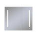 AiO 35-1/4" x 30" x 4" two door lighted cabinet  with large door at left with LUM LED lighting at 2700 kelvin temperature (warm light), dimmable, built-in OM Audio, interior lighting, electrical outlet, USB charging ports and magnetic storage strip