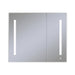 AiO 35-1/4" x 30" x 4" two door lighted cabinet with large door at left with LUM LED lighting at 4000 kelvin temperature (cool light), dimmable, interior lighting, electrical outlet, USB charging ports and magnetic storage strip