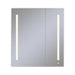 AiO 35-1/4" x 40" x 4" two door lighted cabinet  with large door at left with LUM LED lighting at 2700 kelvin temperature (warm light), dimmable, built-in OM Audio, interior lighting, electrical outlet, USB charging ports and magnetic storage strip