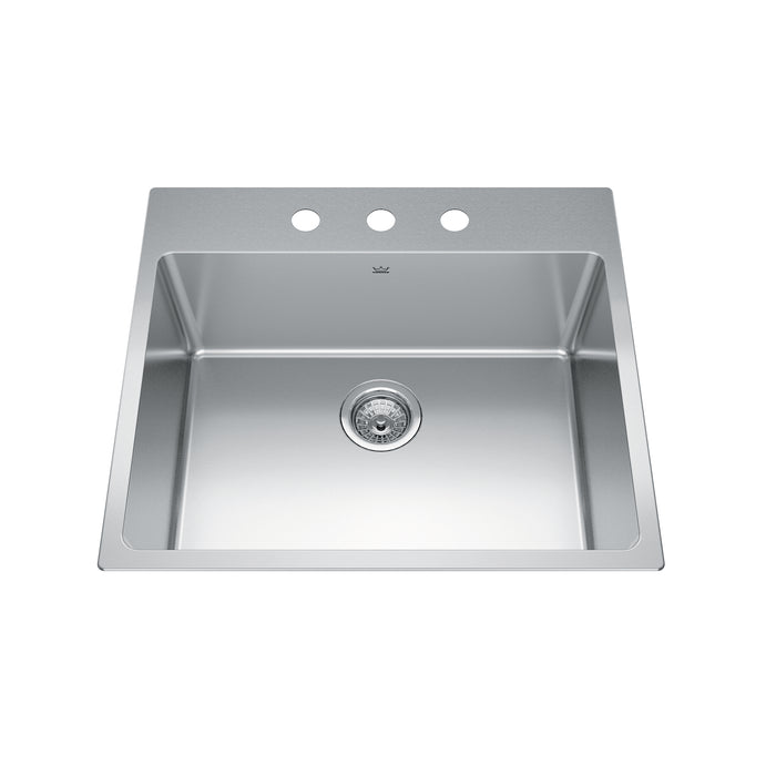 Kindred Brookmore Drop-In Single Bowl 25 x 22 in Stainless Steel Kitchen Sink - 3-Hole