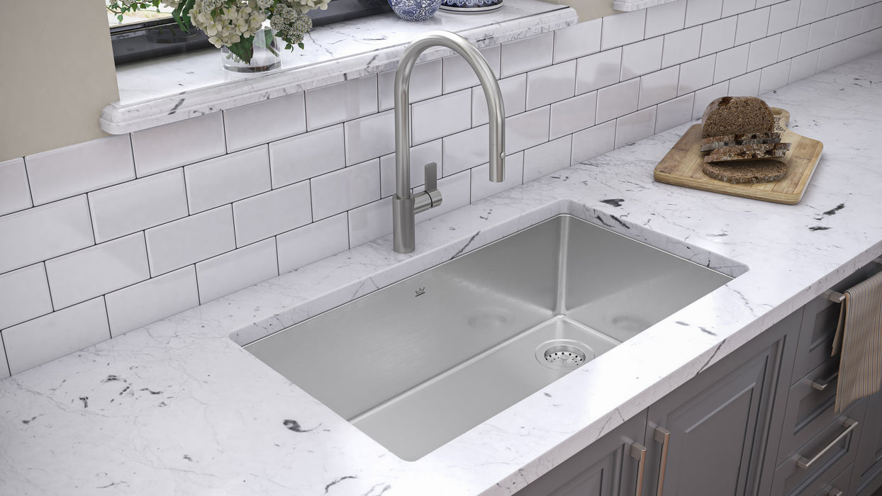 Kindred Brookmore BSU1832-9N-OW Undermount Single Bowl 32.5 x 18.13 in Stainless Steel Kitchen Sink - Commercial Satin Finish