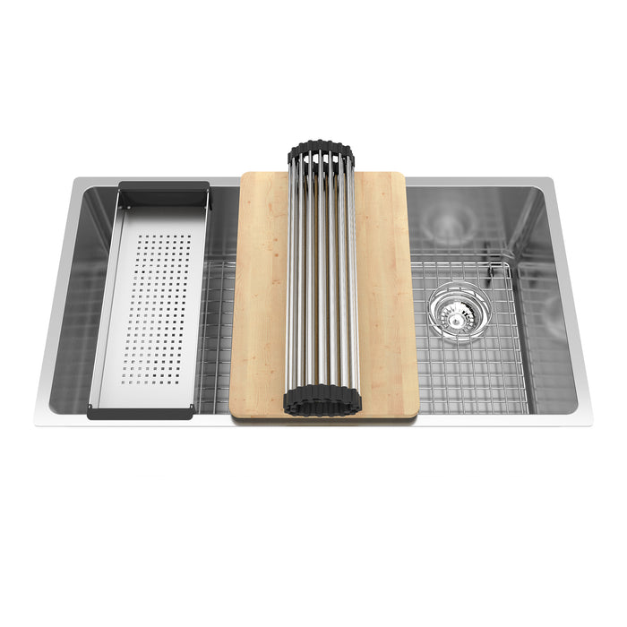 Kindred Brookmore BSU1832-9OW-WKC 32.88 x 22 in Stainless Steel Kitchen Sink - Commercial Satin Finish