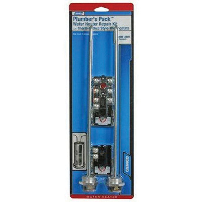 Camco 07013 Plumbers Pack |(2x) 240V • 4500W Screw-In Elements + Upper & Lower Thermostats for Water Heaters