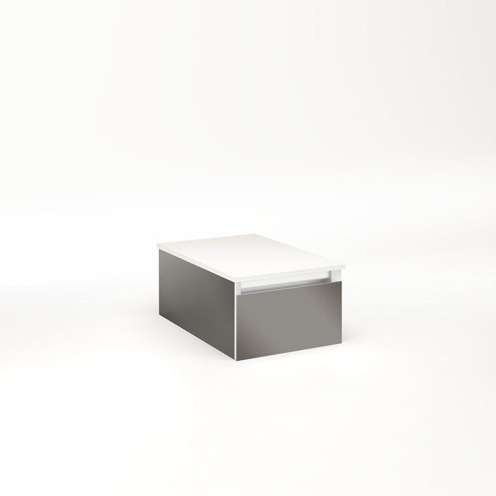 Cartesian 12-1/8" x 7-1/2" x 18-3/4" slim drawer vanity in tinted gray mirror with slow-close full drawer and selectable night light in 2700K/4000K temperature (warm/cool light)