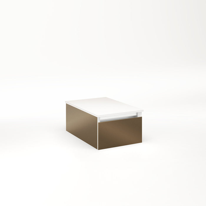 Cartesian 12-1/8" x 7-1/2" x 18-3/4" slim drawer vanity in satin bronze with slow-close full drawer and no night light