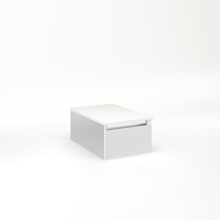 Cartesian 12-1/8" x 7-1/2" x 18-3/4" slim drawer vanity in satin white with slow-close full drawer and no night light