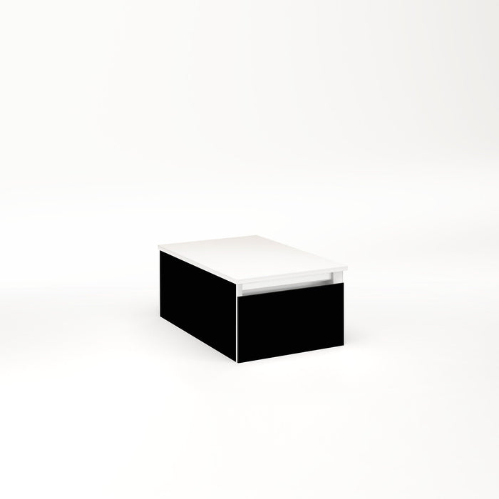 Cartesian 12-1/8" x 7-1/2" x 18-3/4" slim drawer vanity in black with slow-close full drawer and selectable night light in 2700K/4000K temperature (warm/cool light)