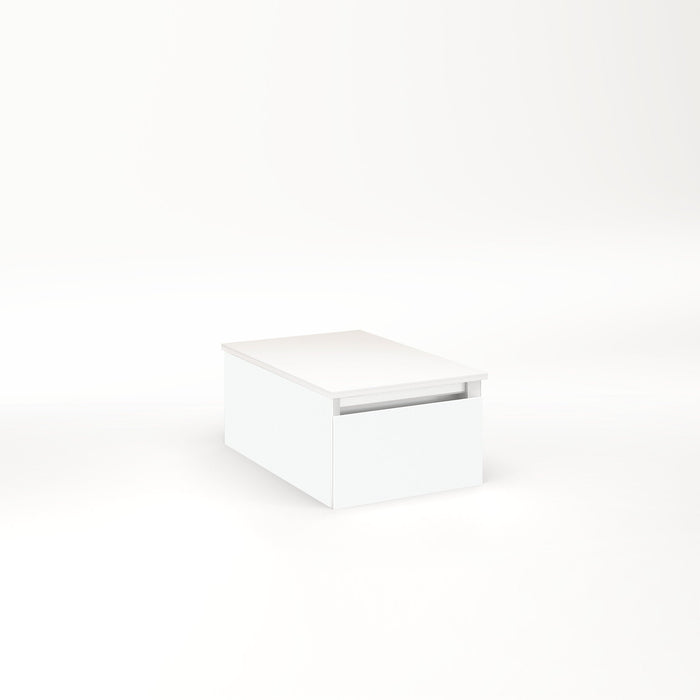 Cartesian 12-1/8" x 7-1/2" x 18-3/4" slim drawer vanity in matte white with slow-close full drawer and no night light